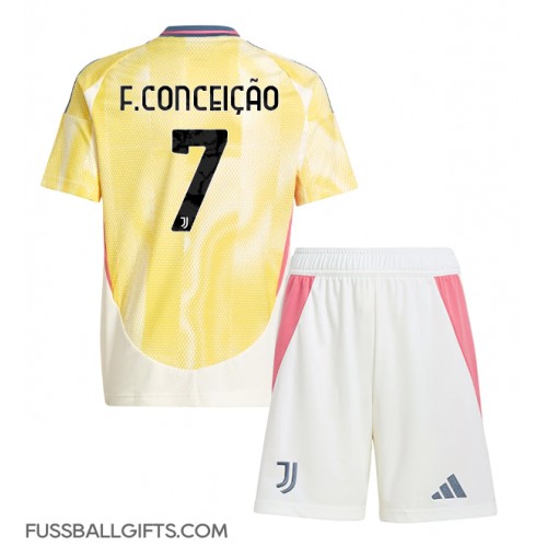 Juventus Francisco Conceicao #7 Fußballbekleidung Auswärtstrikot Kinder 2024-25 Kurzarm (+ kurze hosen)